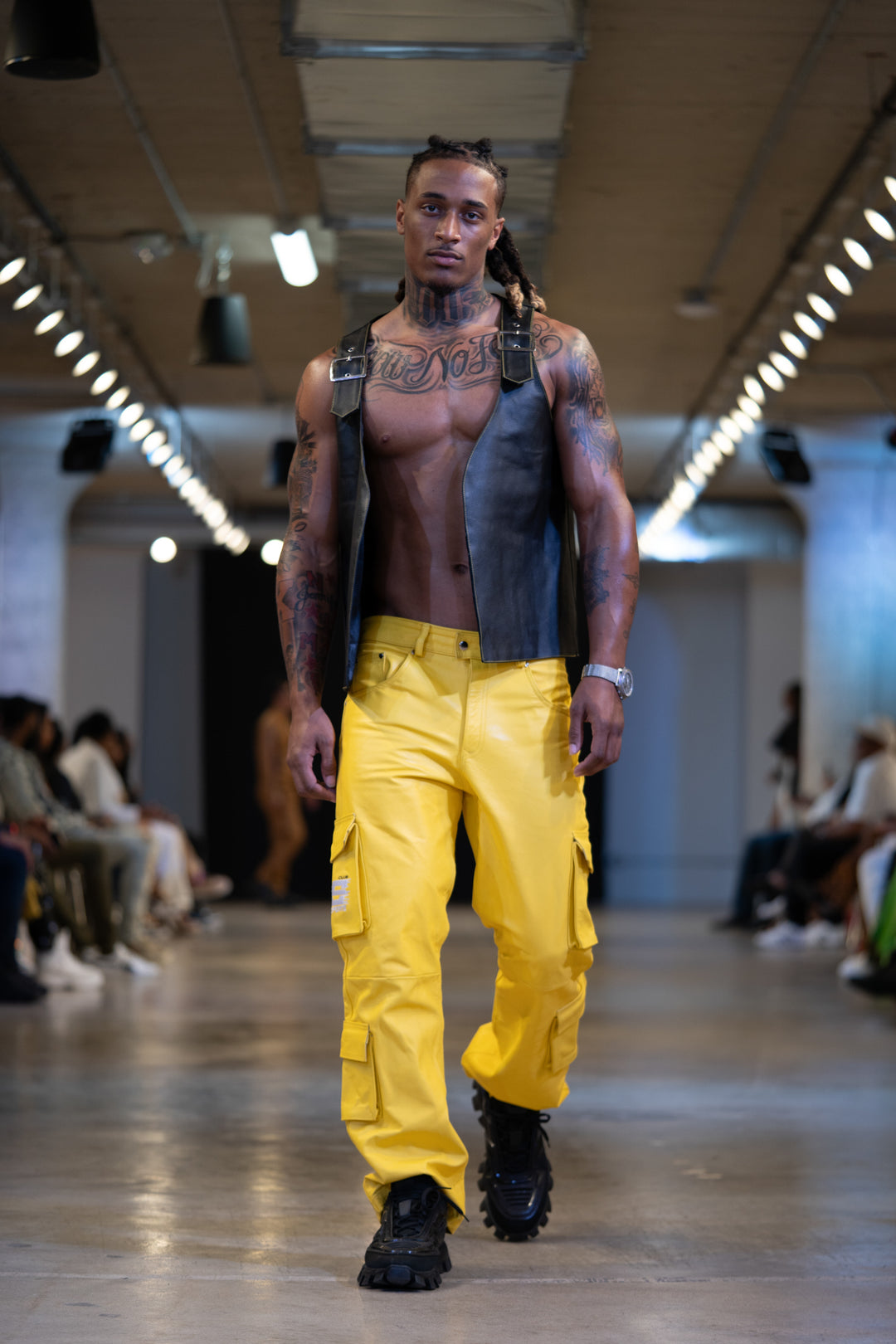 LS Extreme Sport Club Stacked Yellow Leather Cargo Pants