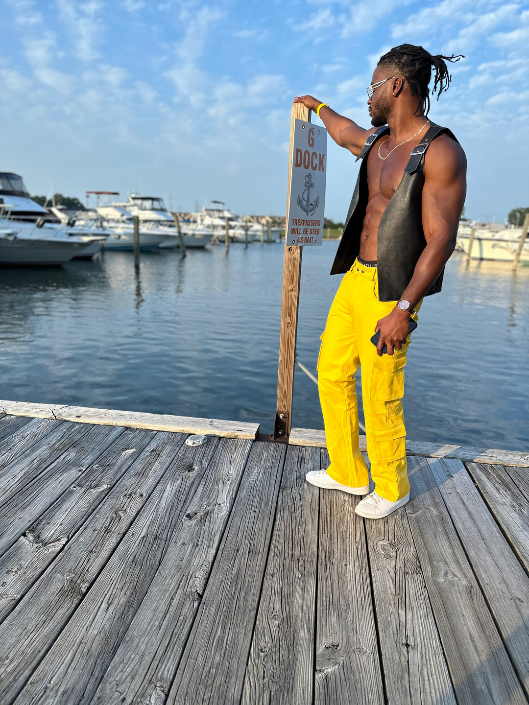 LS Extreme Sport Club Stacked Yellow Leather Cargo Pants
