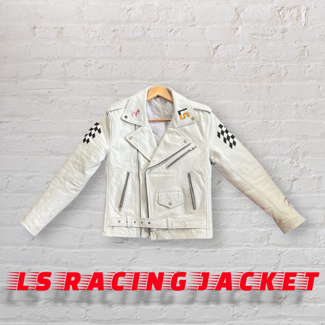 White company leather sales jacket
